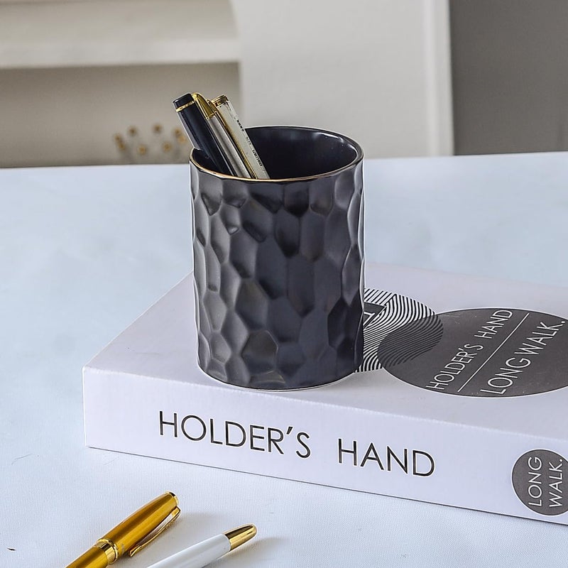 YOSCO Ceramic Aesthetic Pen Holder for Desk Cute Pencil Holder Cup Pot Desk Organizer for Men Women Makeup Brush Holder Toothbrush Holder (Black) - Image 5